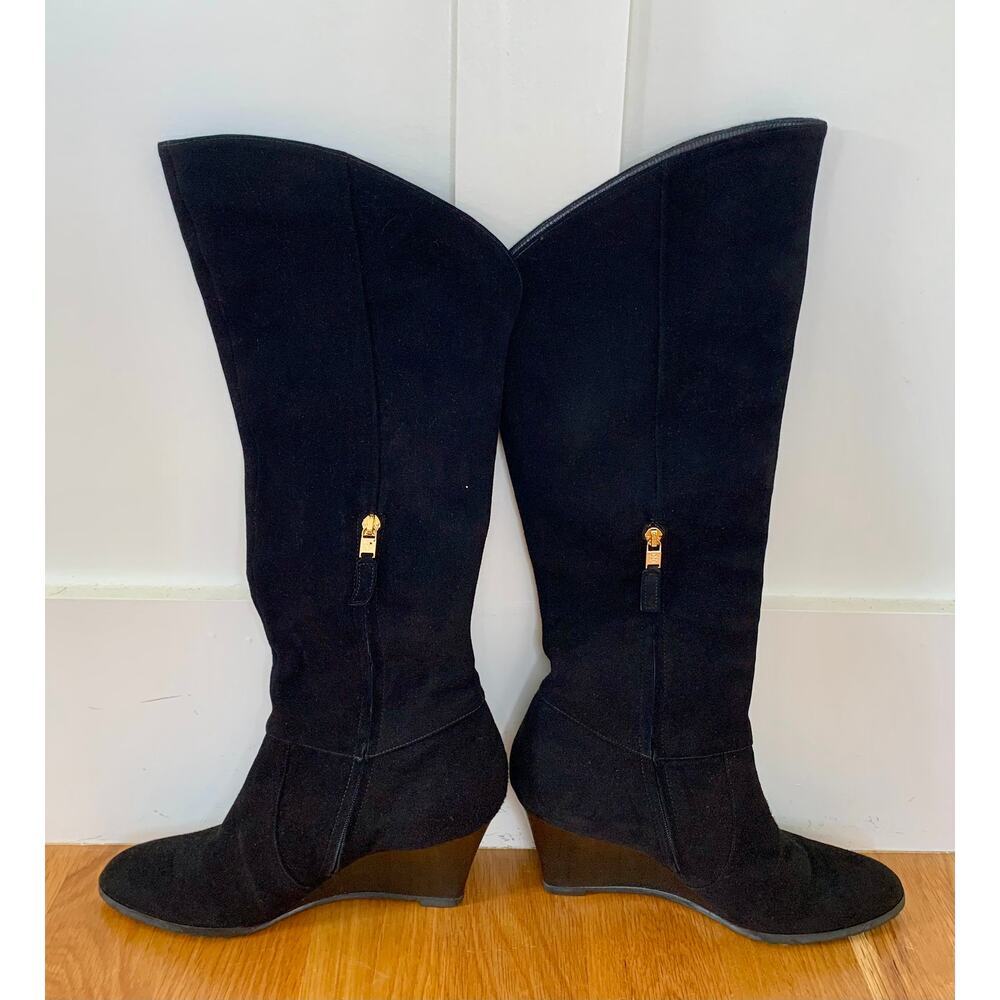 LK Bennett The Nancy Wedge Boot in Black Size 39 1/2 Knee-High Suede Western